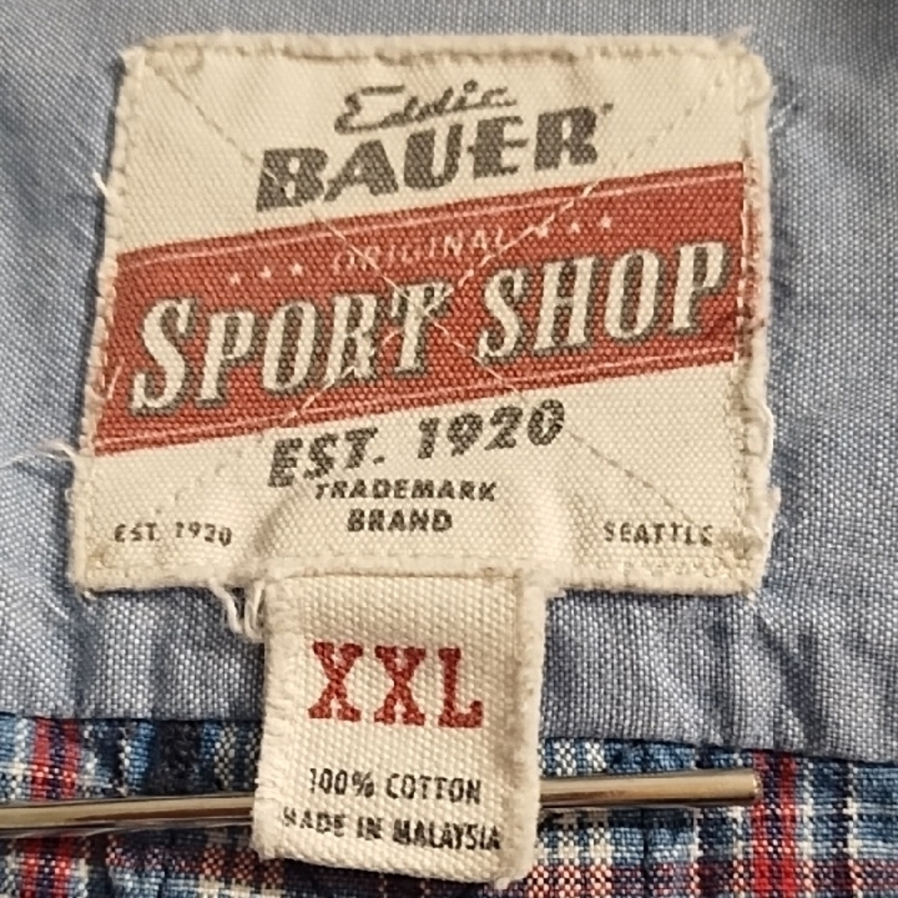 Eddie Bauer Sports Shop Men's Blue Plaid Work Shirt Pocket Cotton - Picture 5 of 13